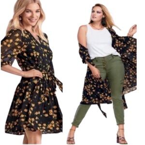 Cabi Wrap Dress Floral Pattern Black Style #5945 Size Small